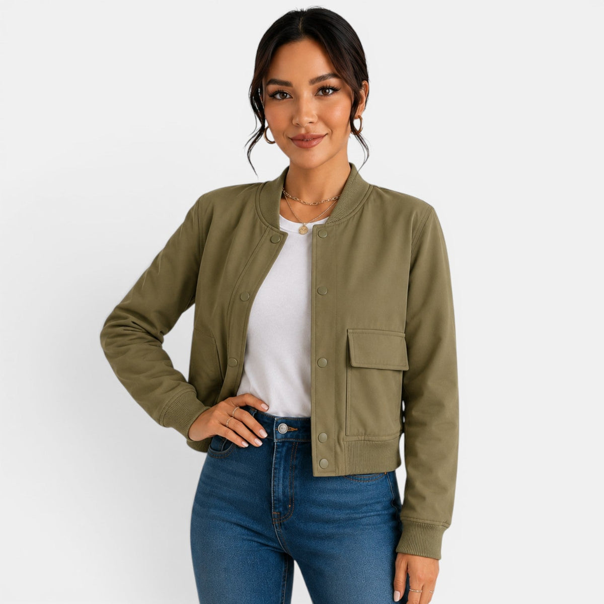 Chaqueta bomber ligera con botones para mujer