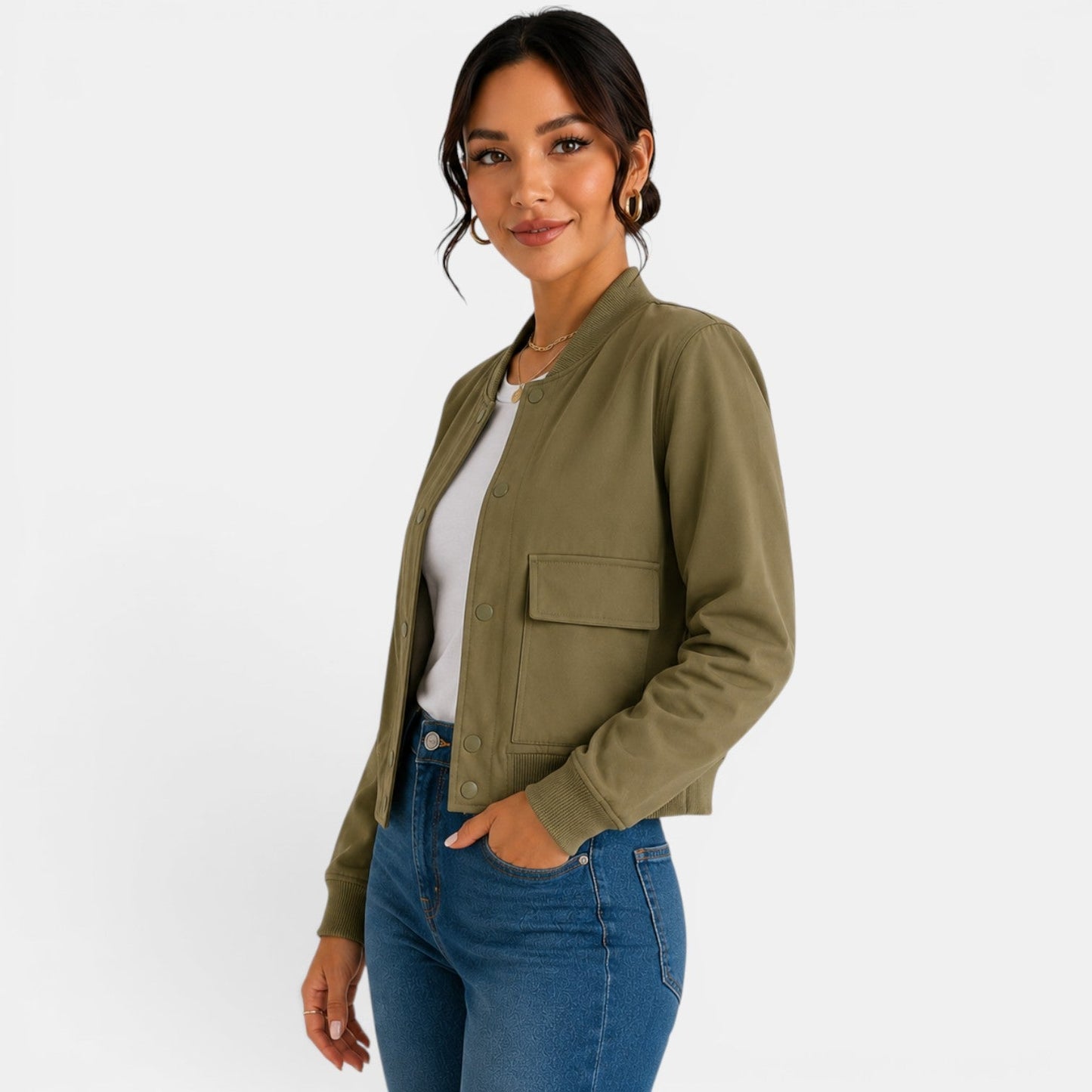 Chaqueta bomber ligera con botones para mujer
