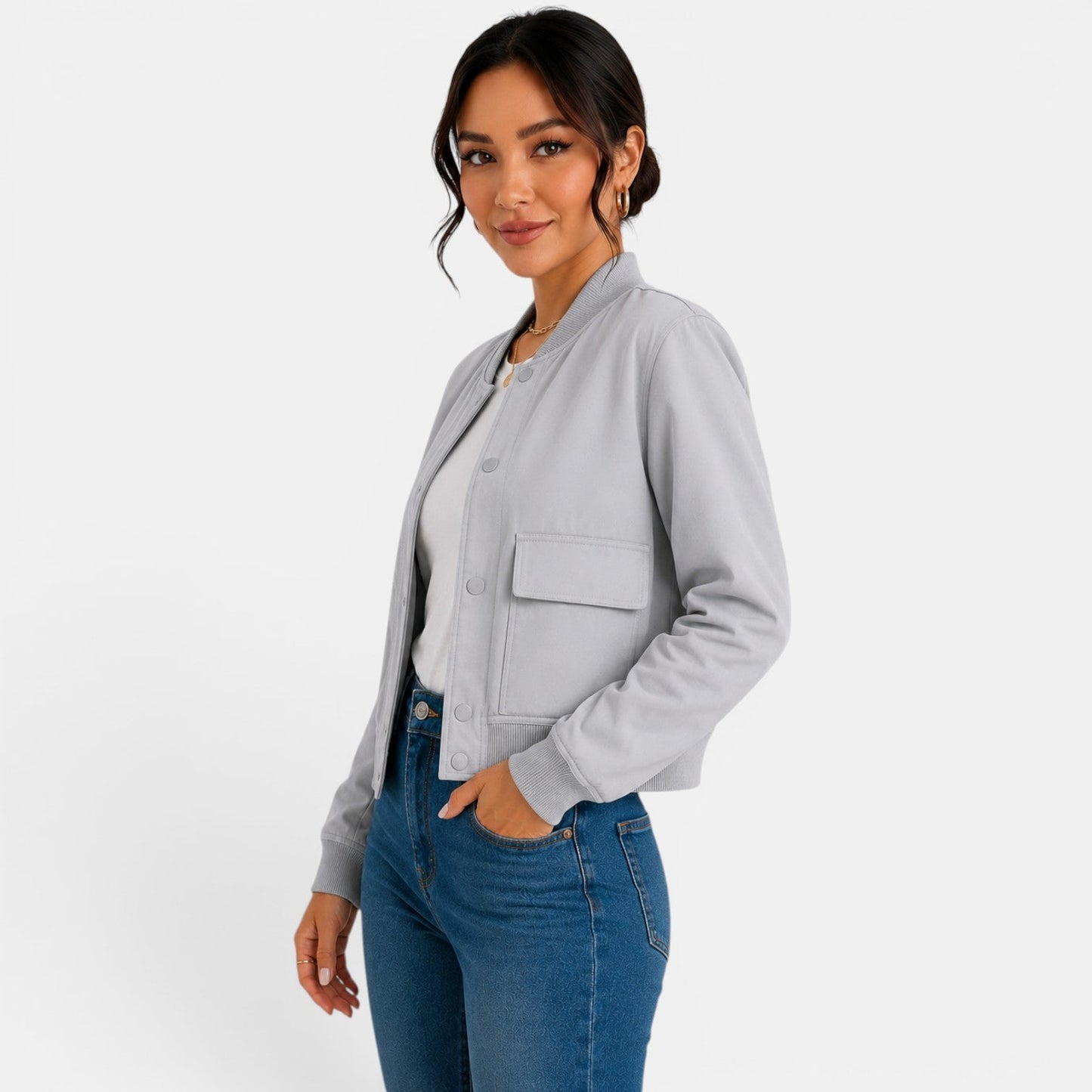 Chaqueta bomber ligera con botones para mujer