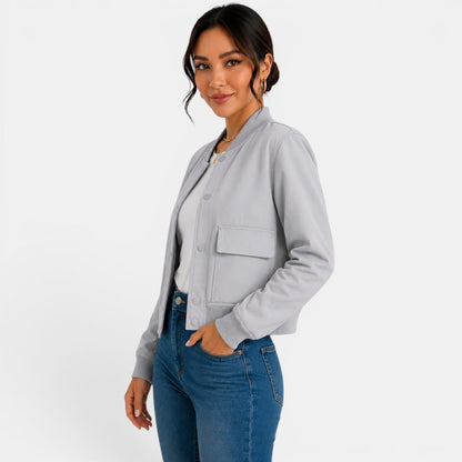 Chaqueta bomber ligera con botones para mujer