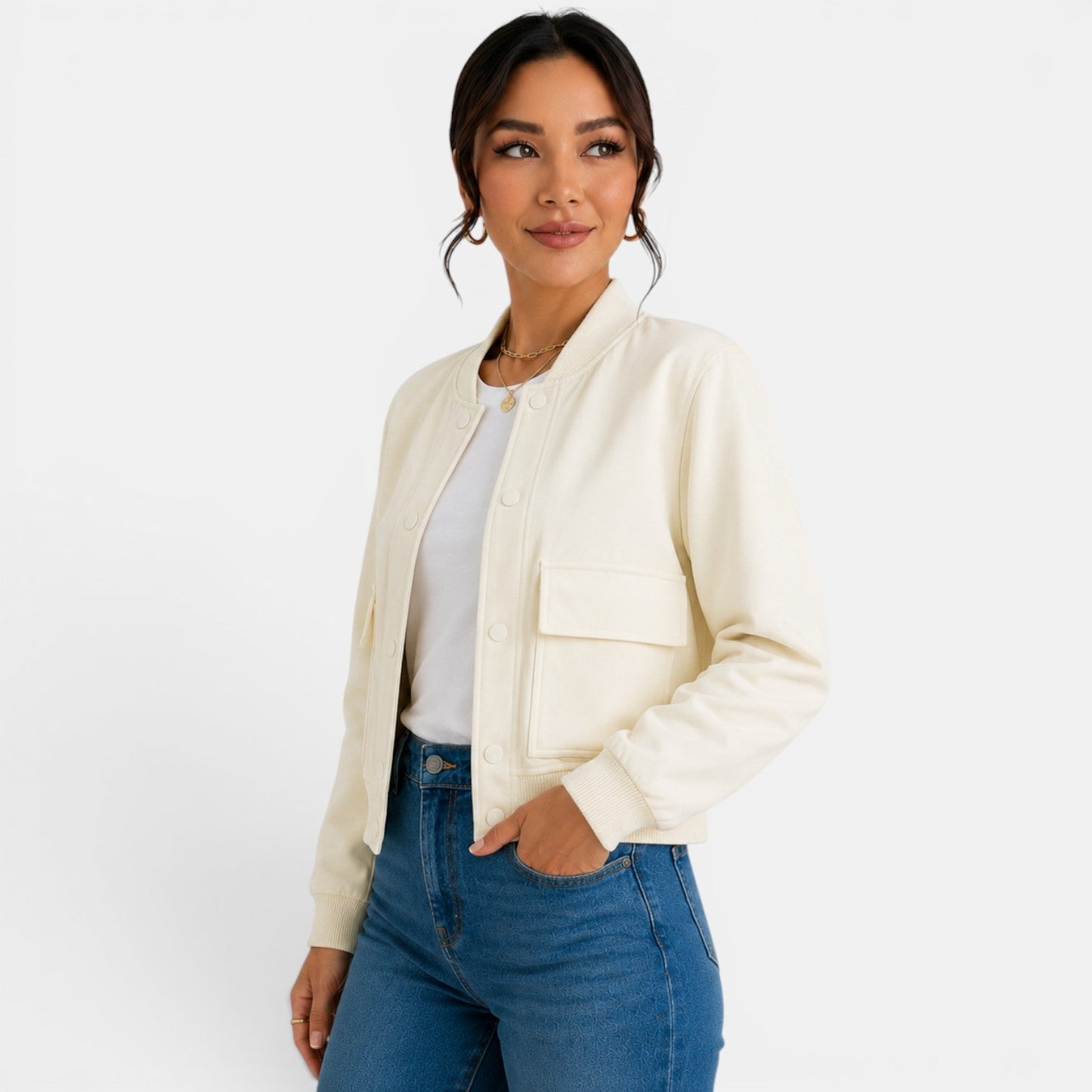 Chaqueta bomber ligera con botones para mujer
