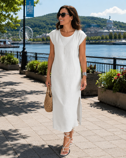 Vestido midi de mujer sin mangas con abertura lateral