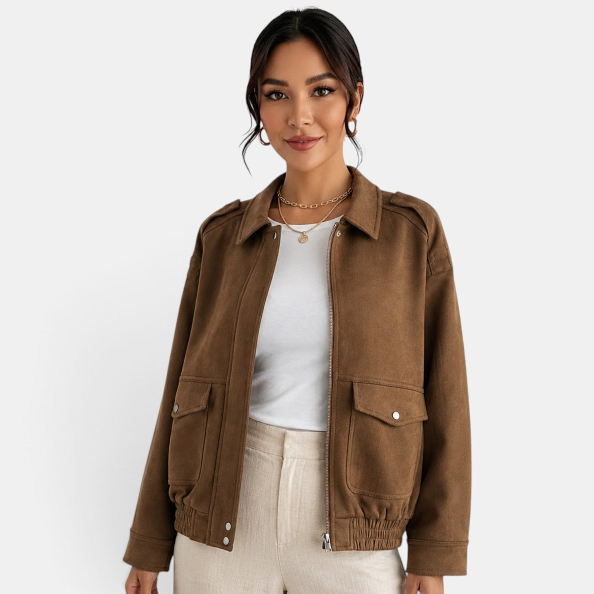 Chaqueta bomber de ante para mujer