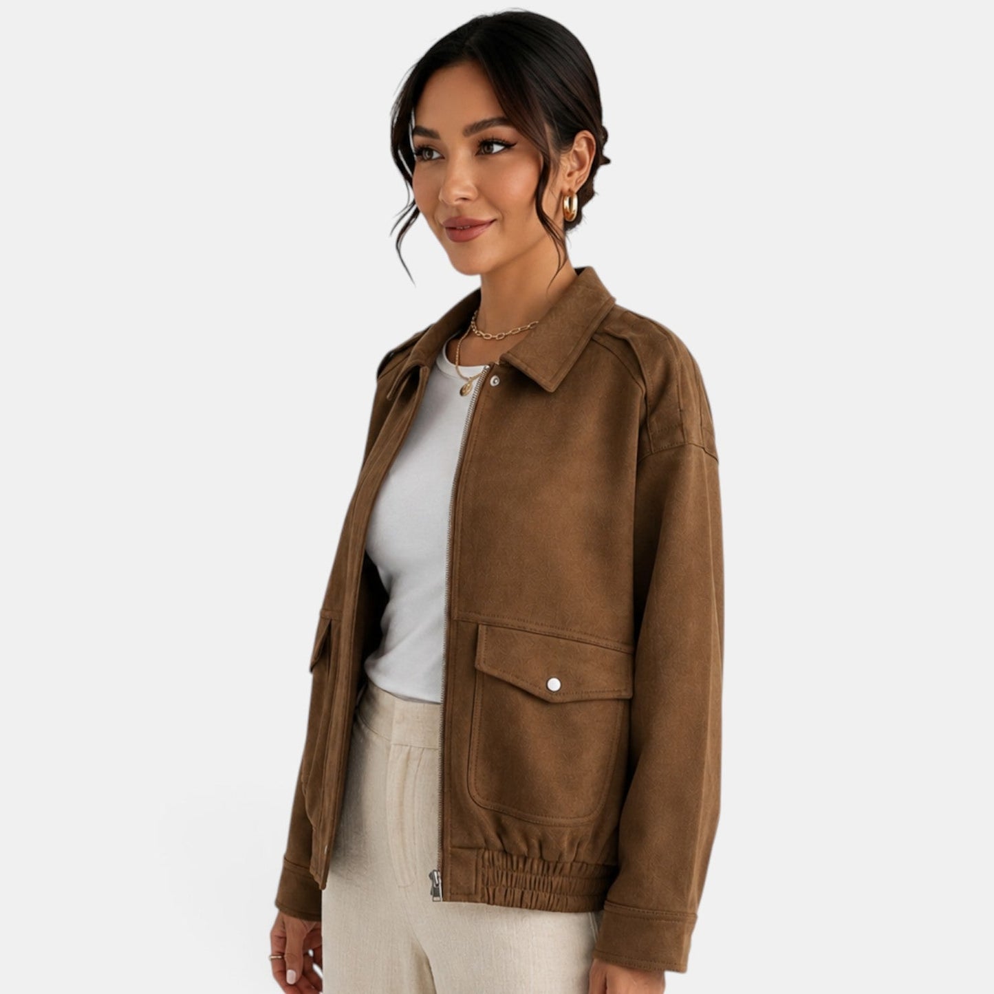 Chaqueta bomber de ante para mujer