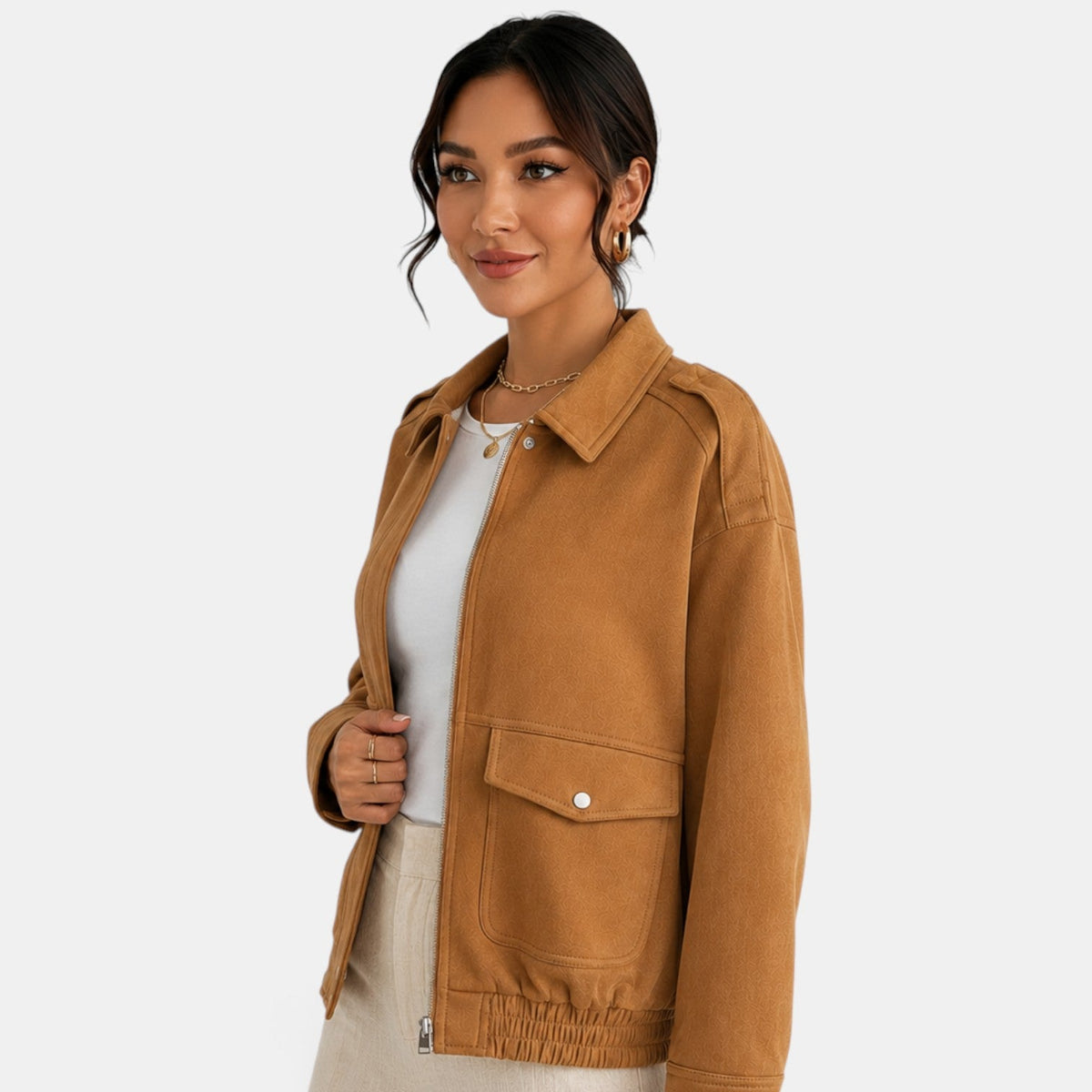 Chaqueta bomber de ante para mujer