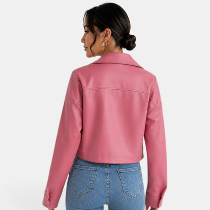 Chaqueta de cuero rosa para mujer de otoño