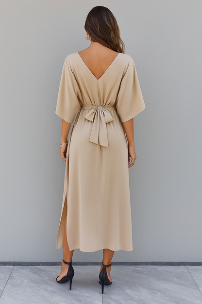 Esmeralda | Mujer vestido maxi con escote en V y abertura lateral suelto