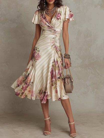 Vestido Midi Satén Floral Mujer – Estilo Elegante y Silueta Favorecedora