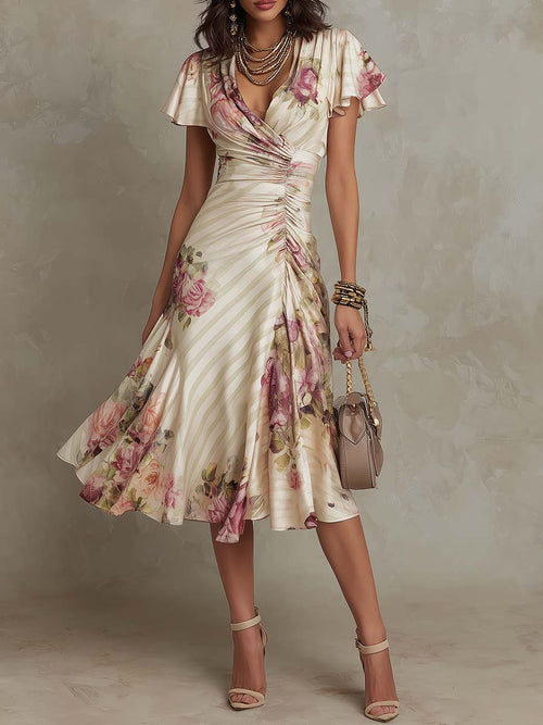 Vestido Midi Satén Floral Mujer – Estilo Elegante y Silueta Favorecedora