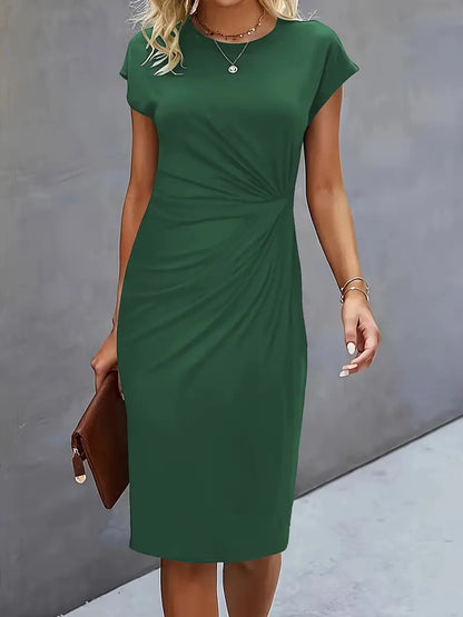 Kenia | Vestido Midi de Corte Entallado con Manga Corta para Mujer