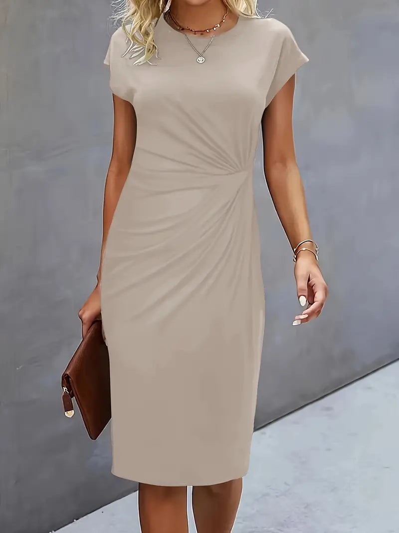 Kenia | Vestido Midi de Corte Entallado con Manga Corta para Mujer