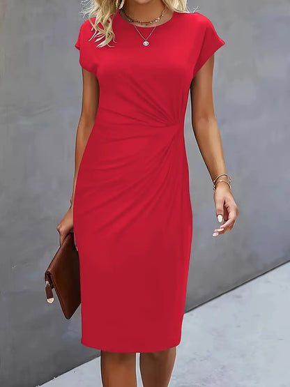 Kenia | Vestido Midi de Corte Entallado con Manga Corta para Mujer