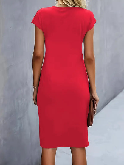 Kenia | Vestido Midi de Corte Entallado con Manga Corta para Mujer