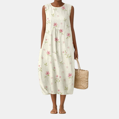 Vestido midi mujer algodón viscosa floral sin mangas verano