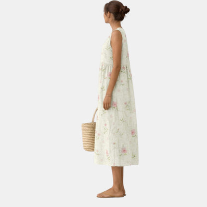 Vestido midi mujer algodón viscosa floral sin mangas verano