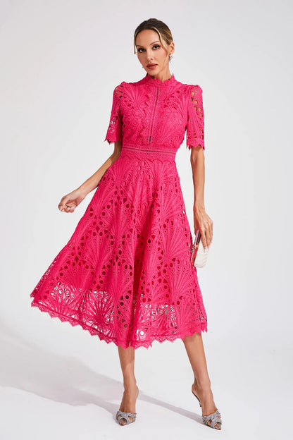 Leoncia | Vestido midi elegante para mujer de encaje