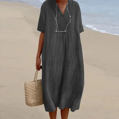 Evarista | Vestido Midi para Mujer de Corte Relajado con Mangas Cortas