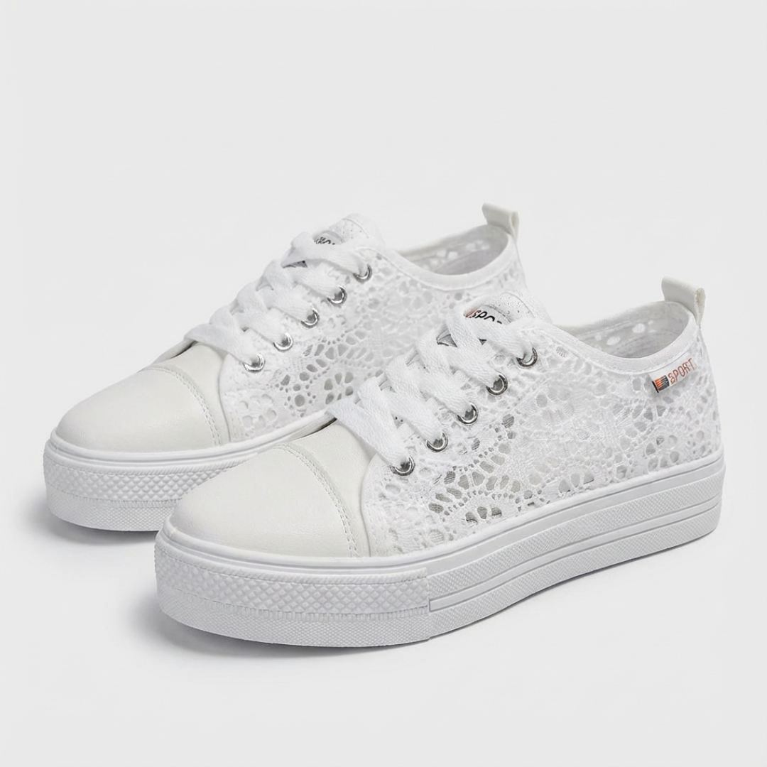 Laia | Zapatillas Plataforma Casual Mujer Cordones Encaje Punta Redonda Suela Alta