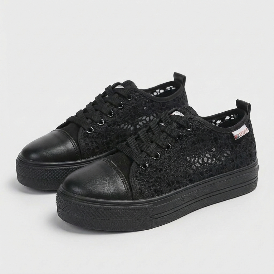Laia | Zapatillas Plataforma Casual Mujer Cordones Encaje Punta Redonda Suela Alta