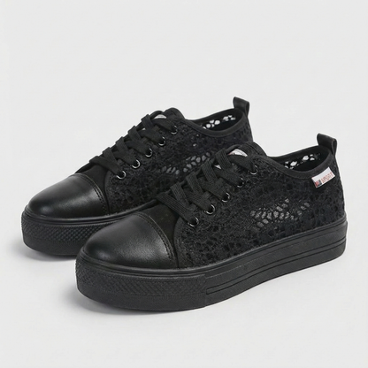 Laia | Zapatillas Plataforma Casual Mujer Cordones Encaje Punta Redonda Suela Alta