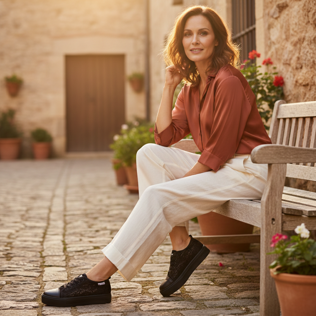Laia | Zapatillas Plataforma Casual Mujer Cordones Encaje Punta Redonda Suela Alta