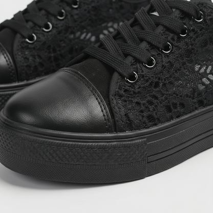 Laia | Zapatillas Plataforma Casual Mujer Cordones Encaje Punta Redonda Suela Alta