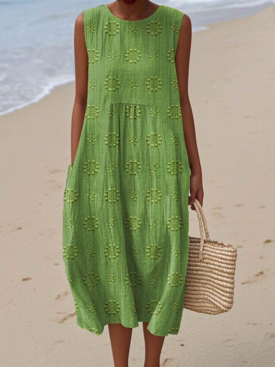Orlena | Vestido maxi de verano sin mangas con bordados