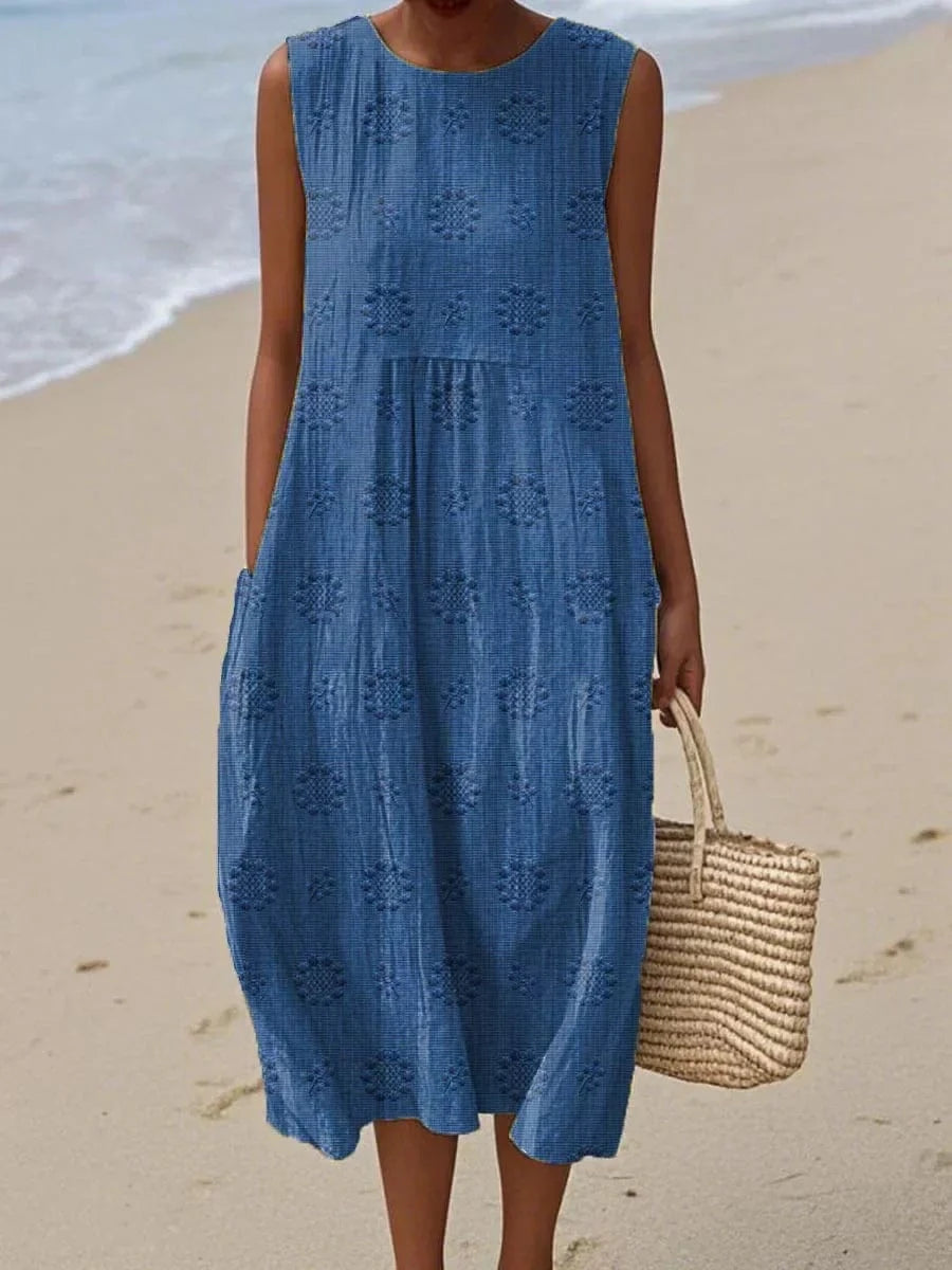 Orlena | Vestido maxi de verano sin mangas con bordados