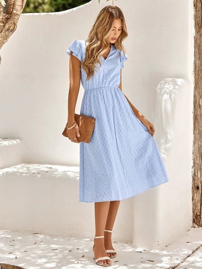 Jessenia | Vestido midi de mujer con volantes y botones | Moderno