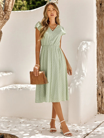 Jessenia | Vestido midi de mujer con volantes y botones | Moderno