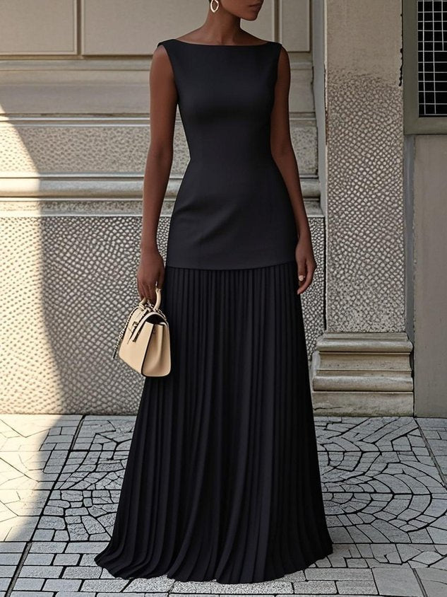 Roweena | Vestido Largo Plisado Elegante sin Mangas