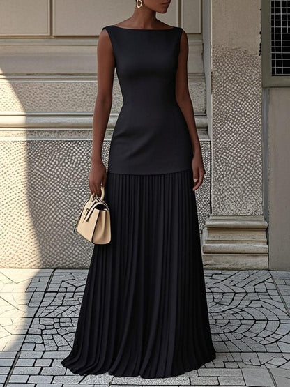 Roweena | Vestido Largo Plisado Elegante sin Mangas