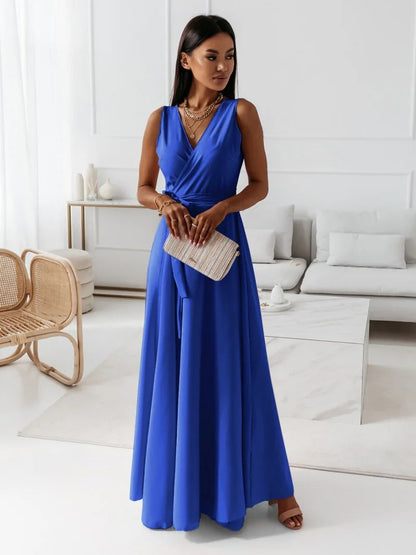 Aurea | Vestido maxi con cinturón y escote en V para mujer