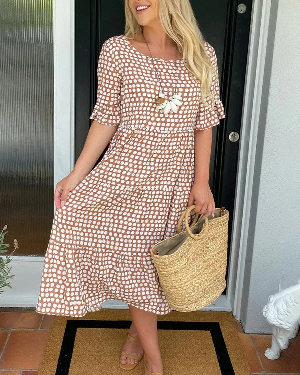 Estrella | Vestido midi relajado con lunares y manga corta