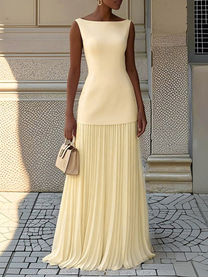 Roweena | Vestido Largo Plisado Elegante sin Mangas