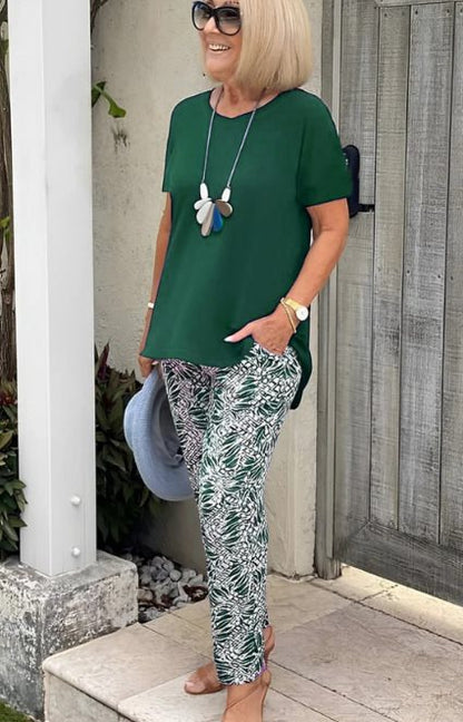 Conjunto mujer algodón pantalón estampado casual cómodo
