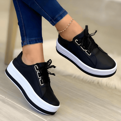 Aitana | Zapatillas Plataforma Casual Mujer Cordones Ojales Metálicos Suela Alta