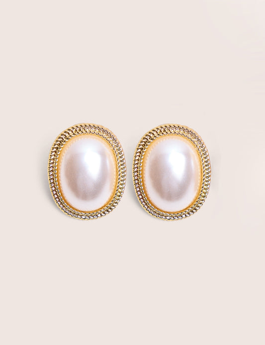 Pendientes de botón estilo vintage con perla y oro