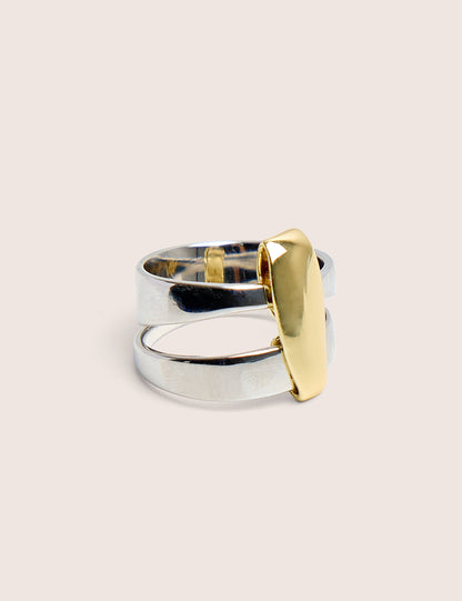 Anillo abstracto de plata y oro