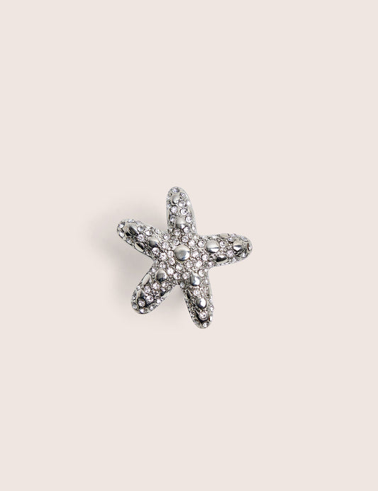 Anillo de estrella de mar con diamante en plata