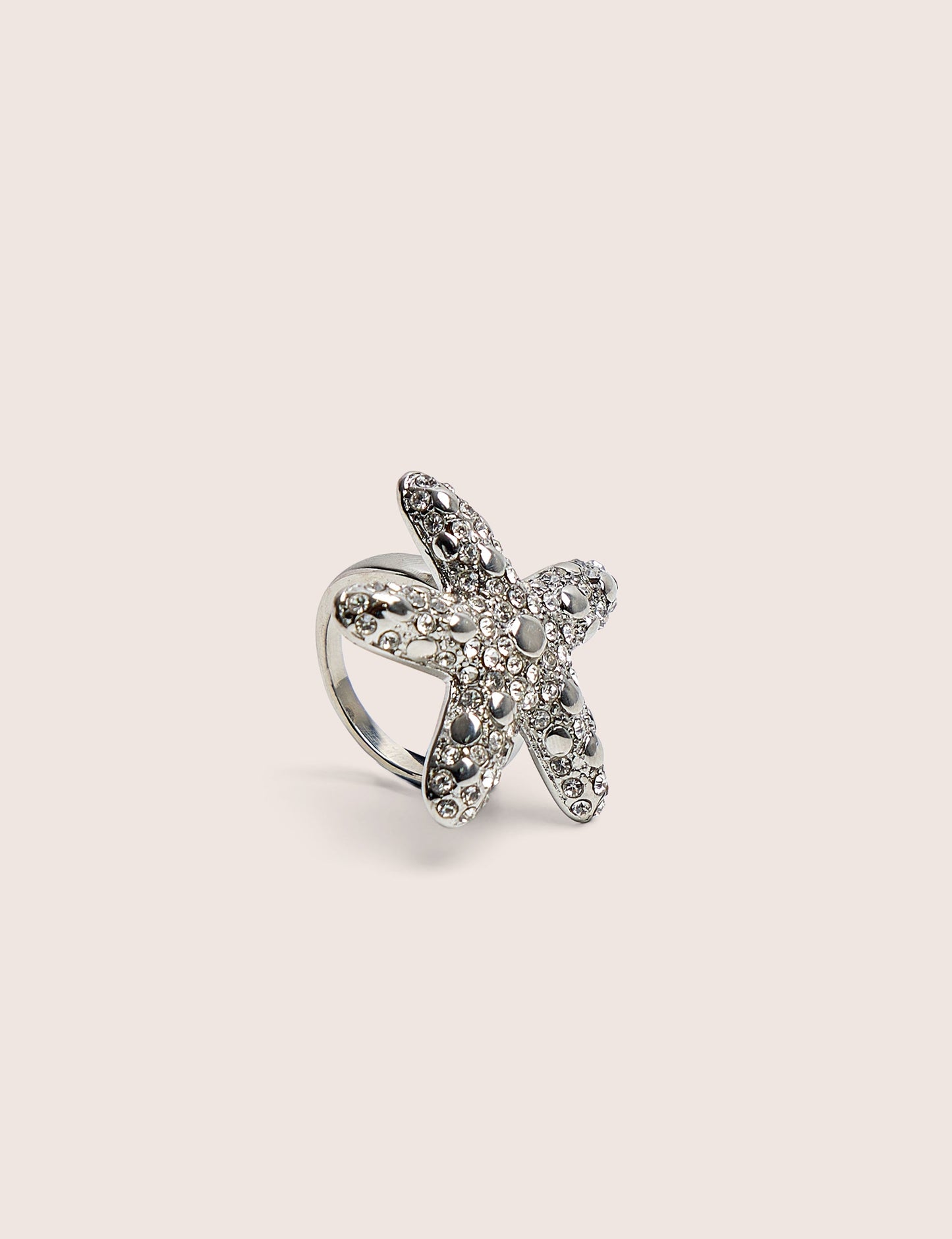 Anillo de estrella de mar con diamante en plata