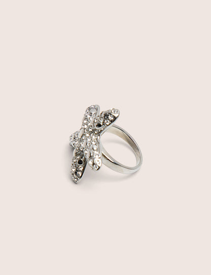 Anillo de estrella de mar con diamante en plata