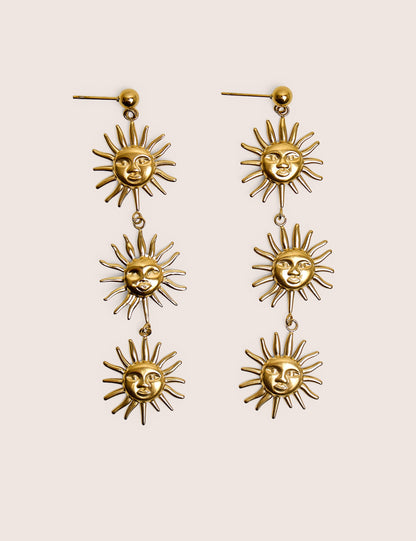 Pendientes de tres gotas de sol en oro