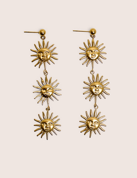 Pendientes de tres gotas de sol en oro