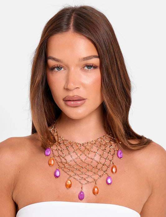 Collar de malla con cuentas en oro
