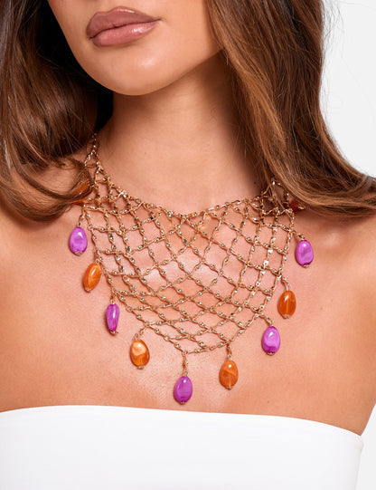Collar de malla con cuentas en oro