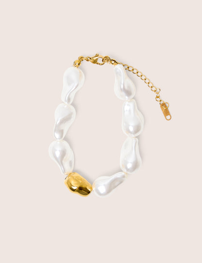 Pulsera de perlas ajustable chapada en oro