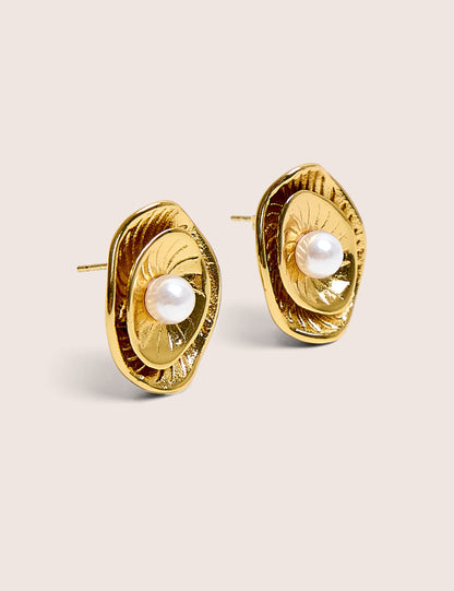 Pendientes de oro de doble capa con perlas