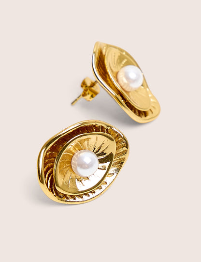 Pendientes de oro de doble capa con perlas