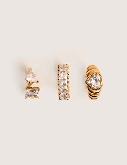 Conjunto de 3 anillos dorados con diamantes